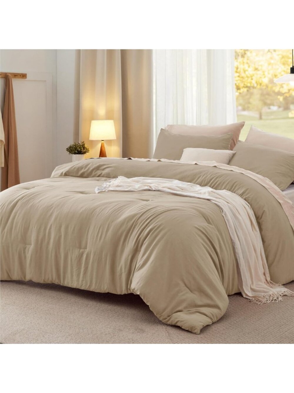 Cozy King Comforter Set - Soft Prewashed 3-Piece Bedding in Khaki, 104"x90